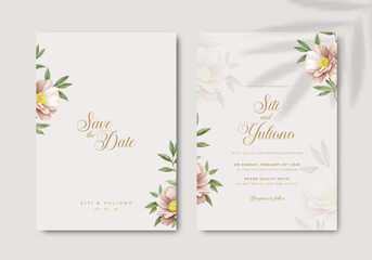 elegant wedding invitation with flower watercolor premium vector 