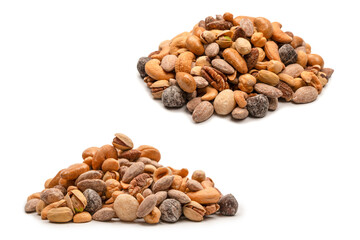 A group of almonds, pistachios, walnuts, macadamia, cashews.