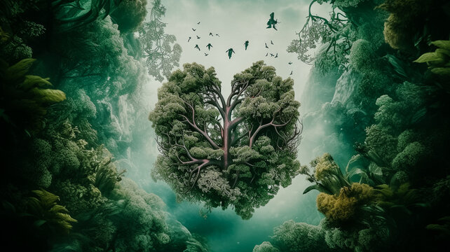 Dans la for&ecirc;t, forme de poumon en branches d'arbre et de feuilles - La nature est le poumon de la plan&egrave;te 