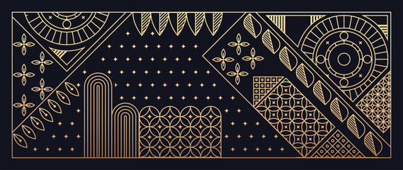 Luxury geometric rose gold line art and art deco background vector. Abstract geometric frame and elegant gothic art flower. Illustration design for invitation, banner, vip, interior, decoration.