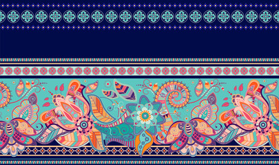 Striped seamless ethnic pattern. Paisley ornamental wallpaper