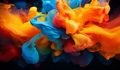 Vibrant Color Explosion: Dark Orange and Sky-Blue Powder Splash on Black Background - UHD Image for Unrestrained Creative Design, 
