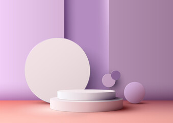 3D White Podium with Purple Background and Lavender Floor