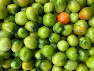 green tomatoes  in the market