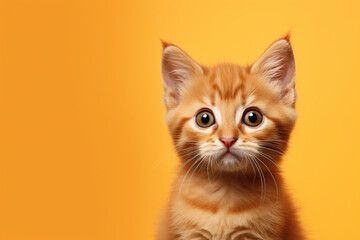 A Cat isolated on orange plain background