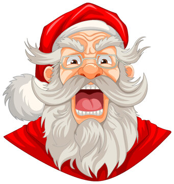 Angry Old Man Santa Claus with Beard and Mustache