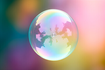 Iridescent soap bubble on multicolored background