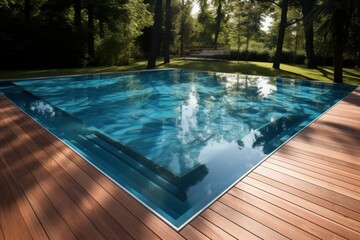 Fiberglass swimming pool wood. Generate Ai