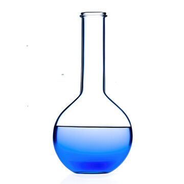 blue liquid inside round flask isolated