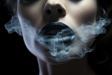 Lips exhaling smoke, close up. Beautiful illustration picture. Generative AI