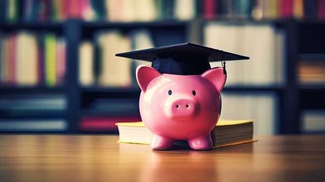 Piggy bank with books. Generative AI