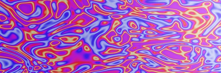 Abstract composition of fluid art in blue, red, orange and purple. 3D illustration.