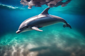 A lively dolphin captured with dynamic submerged tints. Creative resource, AI Generated