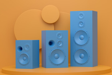 Abstract scene or podium with Hi-fi speakers on monochrome background