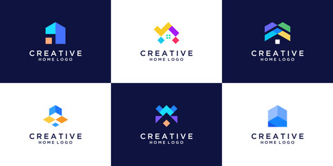 Set of colorful home roof logo design template