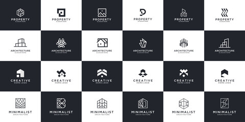 Set of abstract building logo design template. Architecture, real estate, construction element