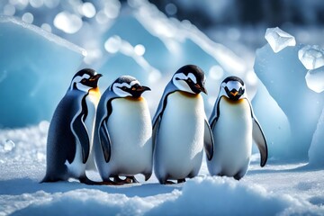 Delightful penguins, a polar favoring, delineated in chilly wonderland huge scale. Creative resource, AI Generated