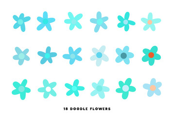 Cute pastel flowers with no stem isolated on white background. Collection of Hand drawn flowers. Vector Illustration. EPS 10.
