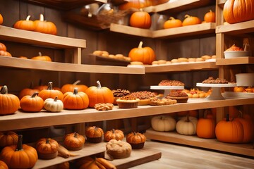 a cozy heated great kitchen inward parts with racks filled with pumpkin get-up-and-go treats and warm collect time colors. Creative resource, AI Generated - obrazy, fototapety, plakaty