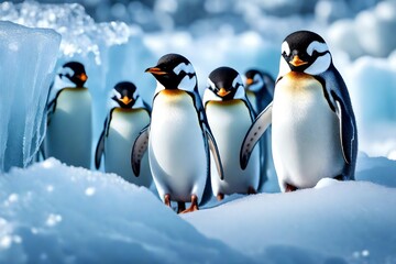Obraz premium Delightful penguins, a polar favoring, portrayed in chilly wonderland tremendous scale. Creative resource, AI Generated