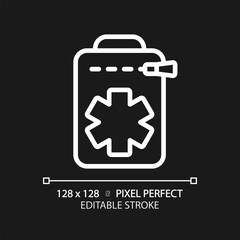Obraz premium 2D pixel perfect white medical bag icon, isolated vector, editable hiking gear thin line illustration.