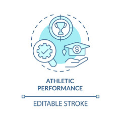 2D editable athletic performance blue thin line icon concept, isolated vector, illustration representing athletic scholarship.