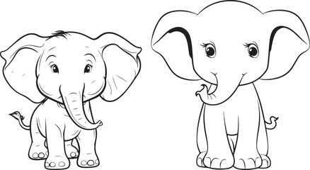 Outlined cute elephant animal, isolated on white background