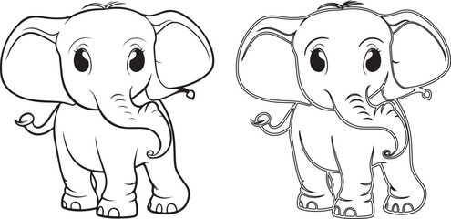 Outlined cute elephant animal, isolated on white background