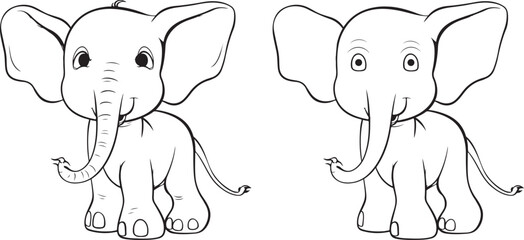 Outlined cute elephant animal, isolated on white background