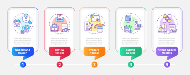 2D athletic scholarship vector infographics template with colorful icons, data visualization with 5 steps, process timeline chart.