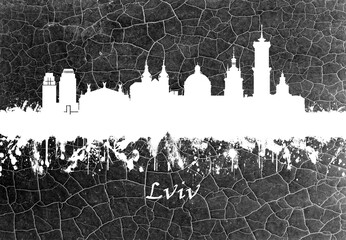 Lviv skyline B&W - obrazy, fototapety, plakaty