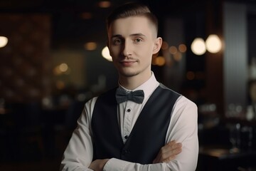 Fototapeta premium Restaurant manager handsome. Generate Ai
