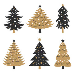 Set of different Christmas trees. Flat style.