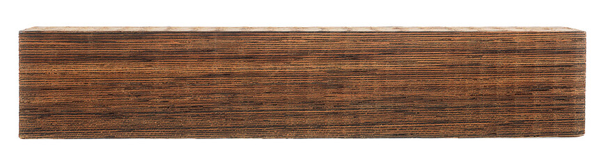 Old wood board isolated on a white background. Wooden beam. Brown wooden bar.