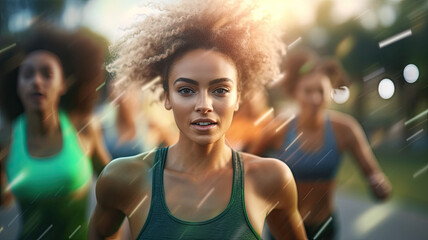 portrait Fitness sport woman with people exercising,generative ai