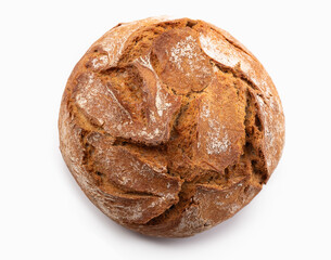 Round dark bread with cracked baked crust