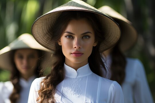 Beautiful women with traditional Vietnamese culture, Ao Dai is a famous traditional costume, Ho Chi Minh Vietnam wanders the wilderness.