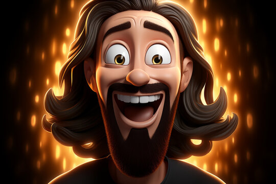 Cute Jesus Christ animated. animated expressions, quirky expressions, playful expressions, black and white background wall. Jesus of Nazareth, Jesus of Galilee.