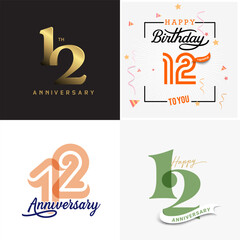 12 years anniversary vector number icon, birthday, anniversary design
