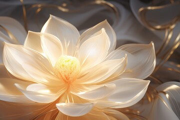 Beautiful gold water lily or lotus. Radiant flower with rays of light. Enlightenment and universe. Magic spa and relaxation atmosphere. Concept of religion, kundalini and meditation