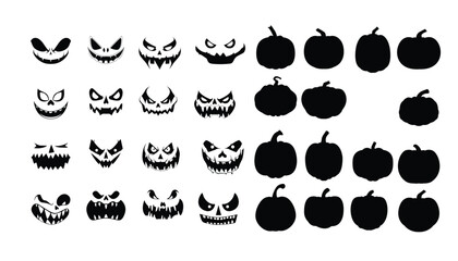 et of different pumpkin face emotion silhouette .