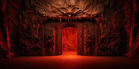 hell gate look scary with flame fire and smoke, Generative Ai - obrazy, fototapety, plakaty
