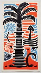 Abstrat art. Palm tree on a small island. Beautiful illustration picture. Generative AI