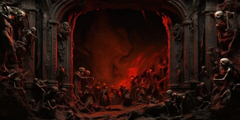hell gate look scary with flame fire and smoke, Generative Ai