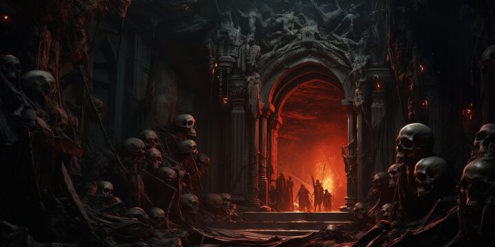 hell gate look scary with flame fire and smoke, Generative Ai