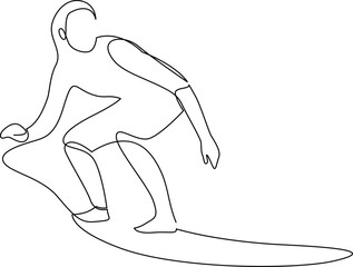 Continuous one line drawing of young female professional surfer. Extreme watersport concept drawn by single line. Vector illustration.