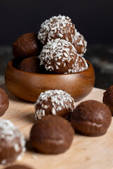Cocoa and sugar chocolates, close up