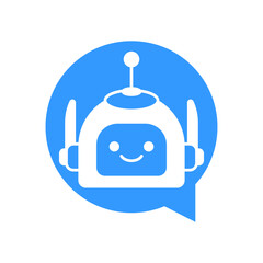 Robot Chat Bot Vector Design. Robotic Assistant icon isolated on bubble speech sign