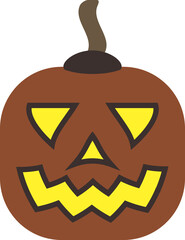 Pumpkin with carved smile. Terrible grimace. Smiling cute glowing gourd face. Squash vegetable decoration. Halloween holiday. Spooky face on white backdrop. October natural symbol. Flat icon.
