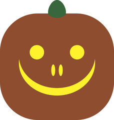 Original smiling pumpkin. Funny smiling gourd face. Squash silhouette for Halloween or Thanksgiving. Cartoon colorful illustration. Simple flat design element.